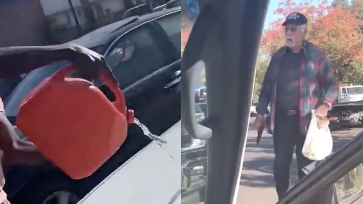 Watch: Loser live-streamer thinks it's hilarious to pretend to pour GASOLINE on people's cars until one guy pulls a gun