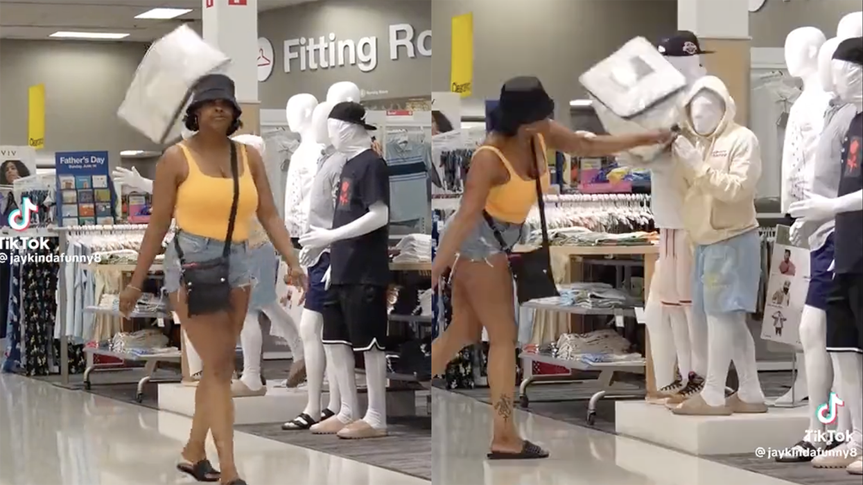 Watch: Idiots dress as mannequins to throw things at women, find out the hard way when one woman retaliates