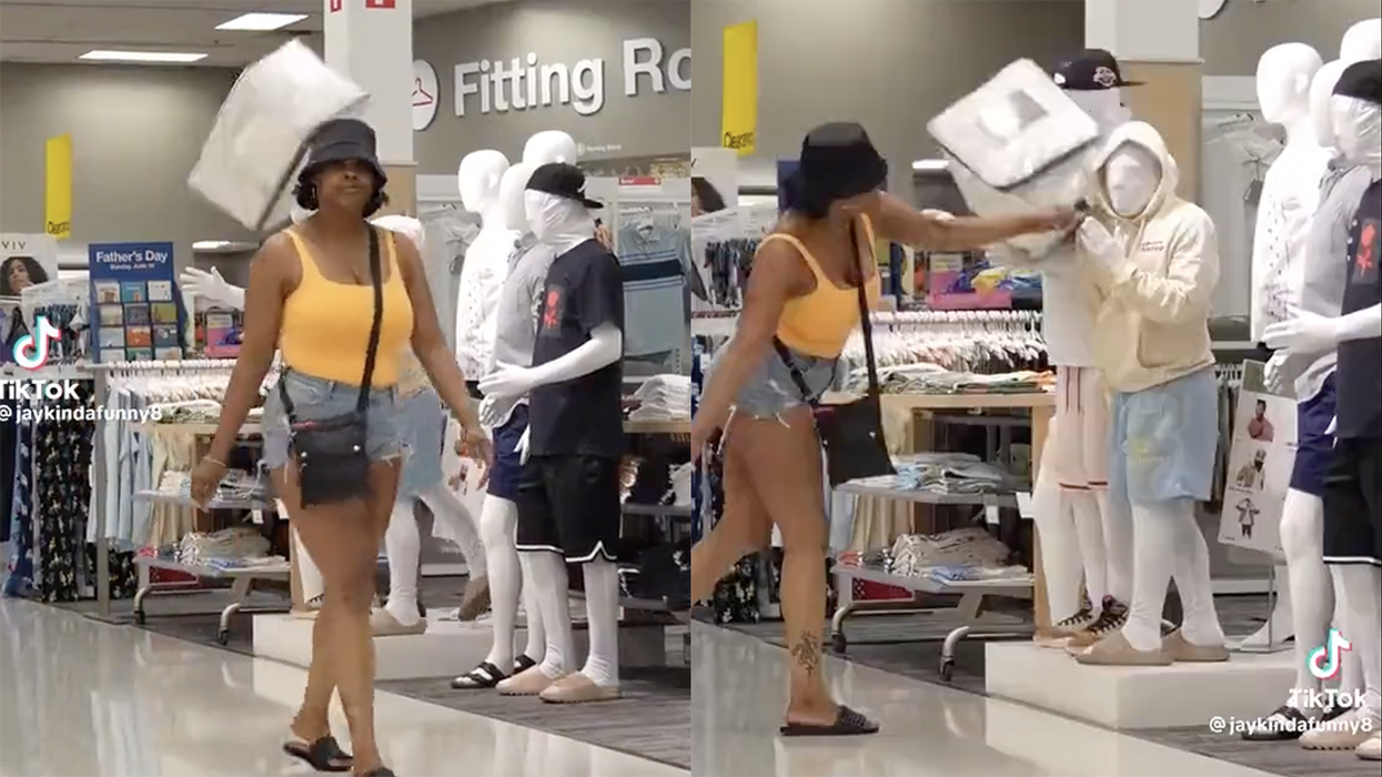 Watch these livestreamers who dress up as mannequins and throw things at women discover the hard way it's a bad idea