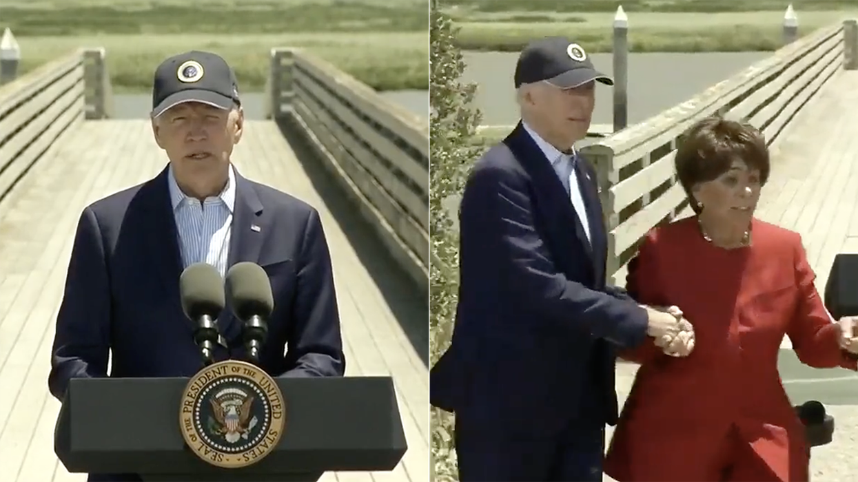 Watch: Joe Biden needs to be led like a child after saying he'll solve the existential crisis of our time... by 2020