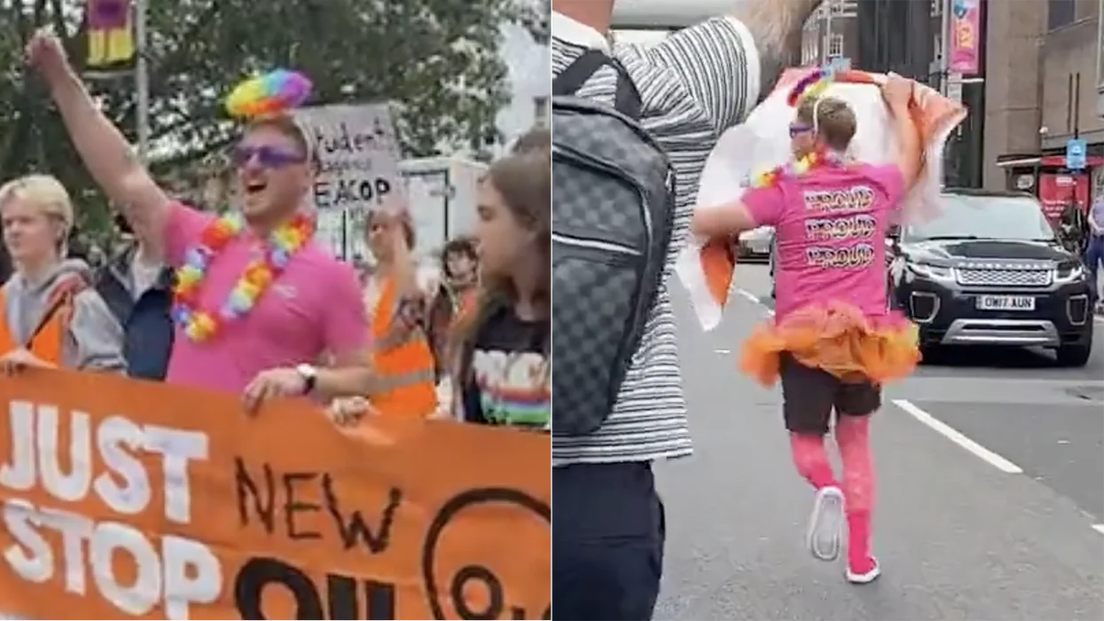 "We love you oil, yes we do": Watch as this eco-clown protest is no match for a drunken bachelor party