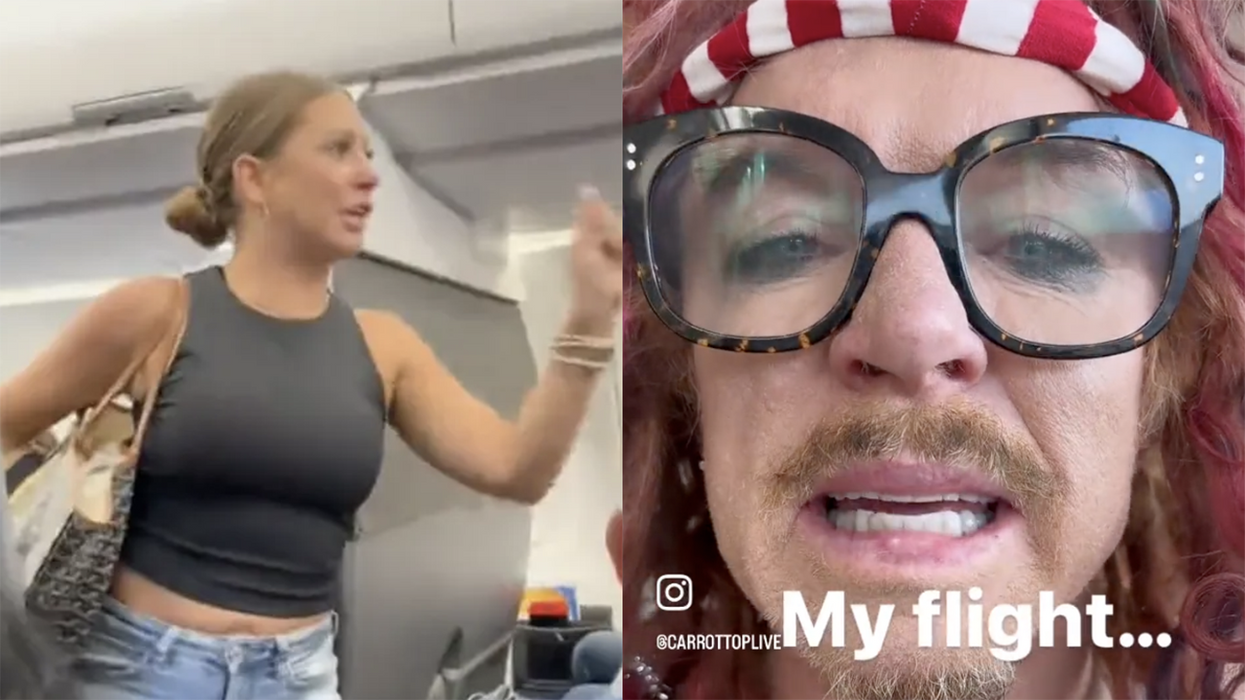 Watch: Comedian Carrot Top was eyewitness to the crazy lady "he's not real" airplane freak out and here's what he saw