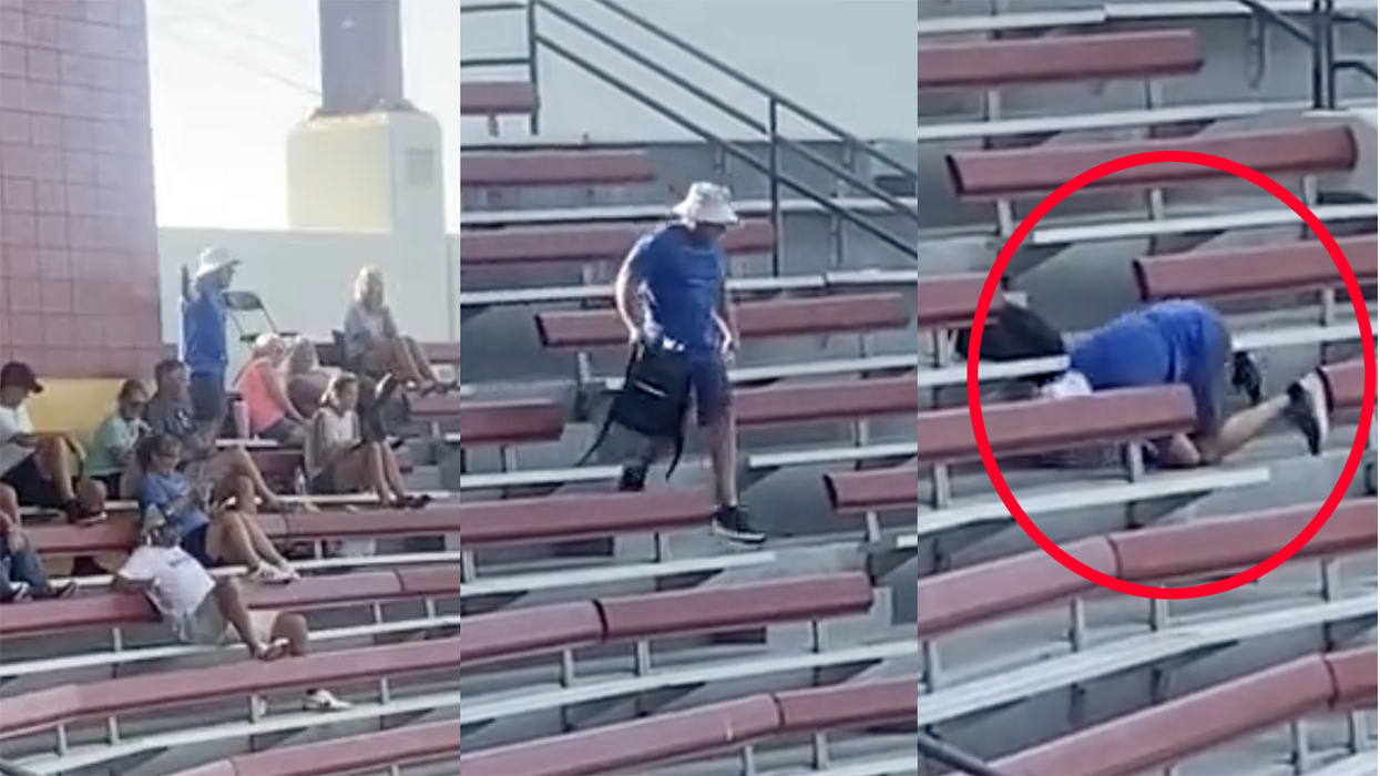 Watch: Dad gets so angry charging umpire he blows his ACL, MCL, and every other ligament in his knee in hilarious fashion