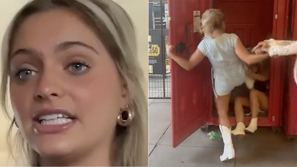 Blonde smokeshow in the denim romper gives her side of port-a-potty beatdown: "I saw two girls ganging up on my mom"