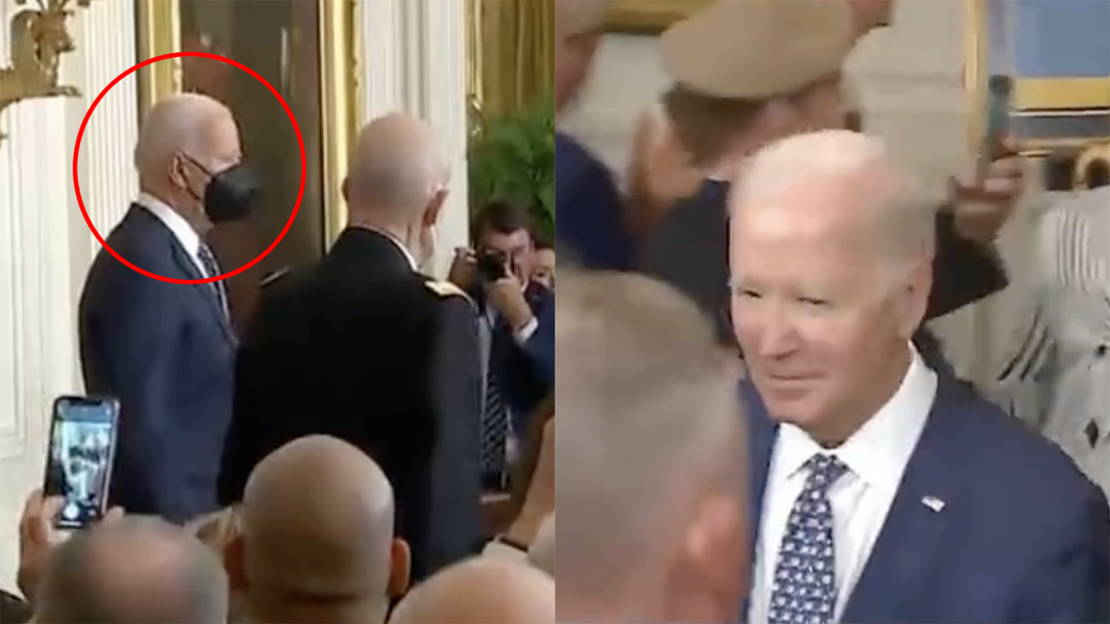 Reporter busts Joe Biden engaging in mask theatre hours after WH virtue signaling he was going to wear one indoors again