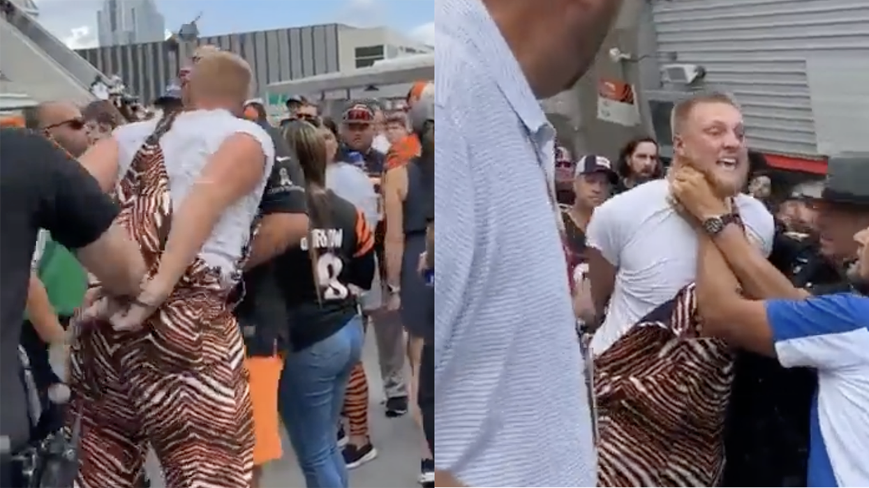 Watch: Handcuffed football fan (in sick overalls) still manages to knock dude the f*** out with a single headbutt
