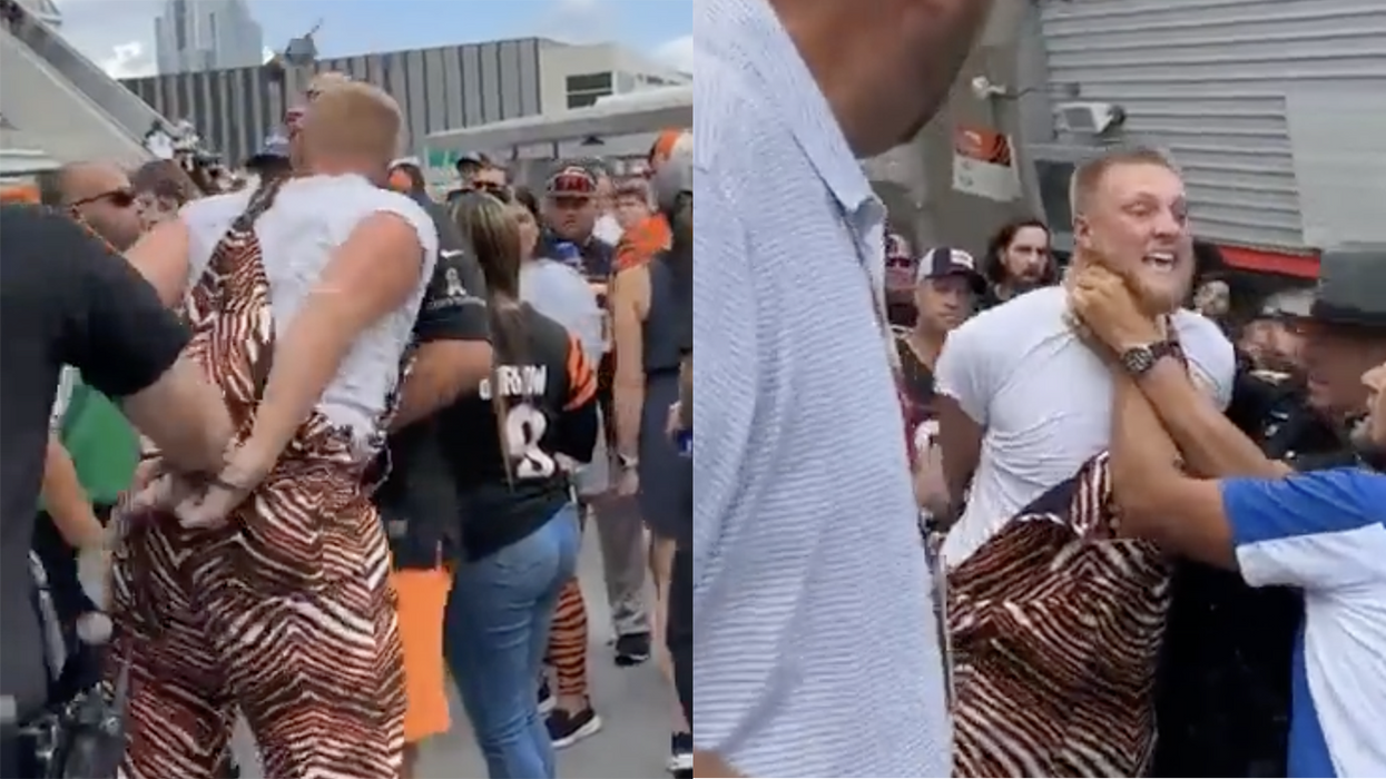 Watch: Handcuffed football fan (in sick overalls) still manages to knock dude the f*** out with a single headbutt