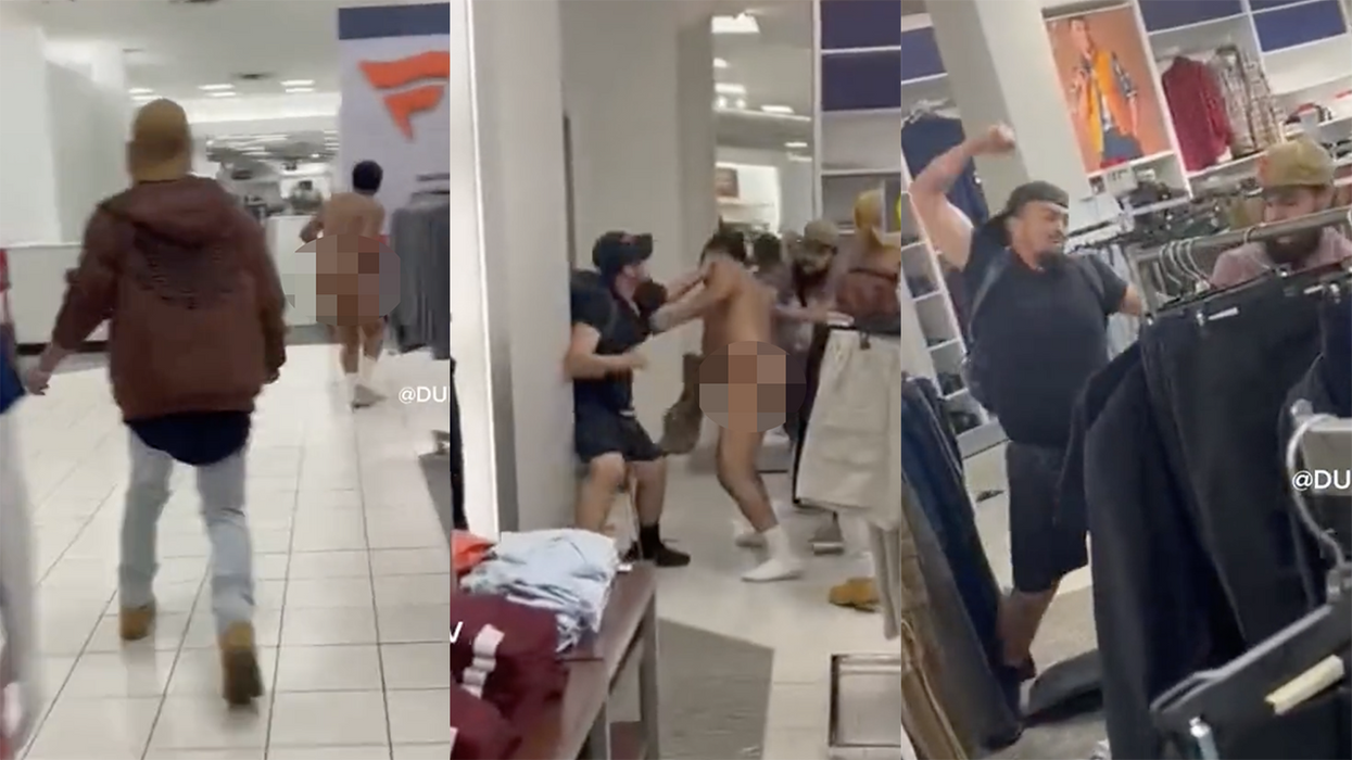 Watch: Naked man tries touching kids at mall... until their dads start touching him with their fists