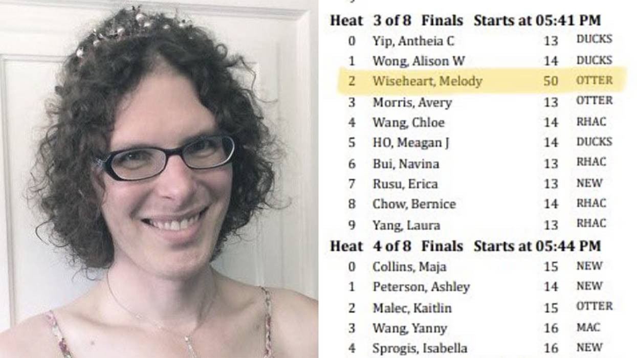 50-year-old "Melody Wiseheart" enters swimming contest for 13-year-old girls, yet still can't dominate them