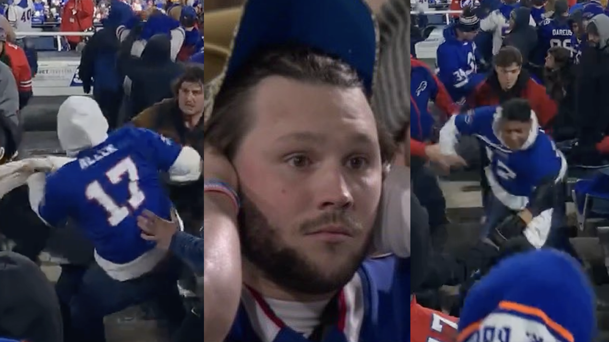 Watch: Guy in Josh Allen jersey has more fight in him than the QB, drops violent BOMBS on another fan as the crowd sings along
