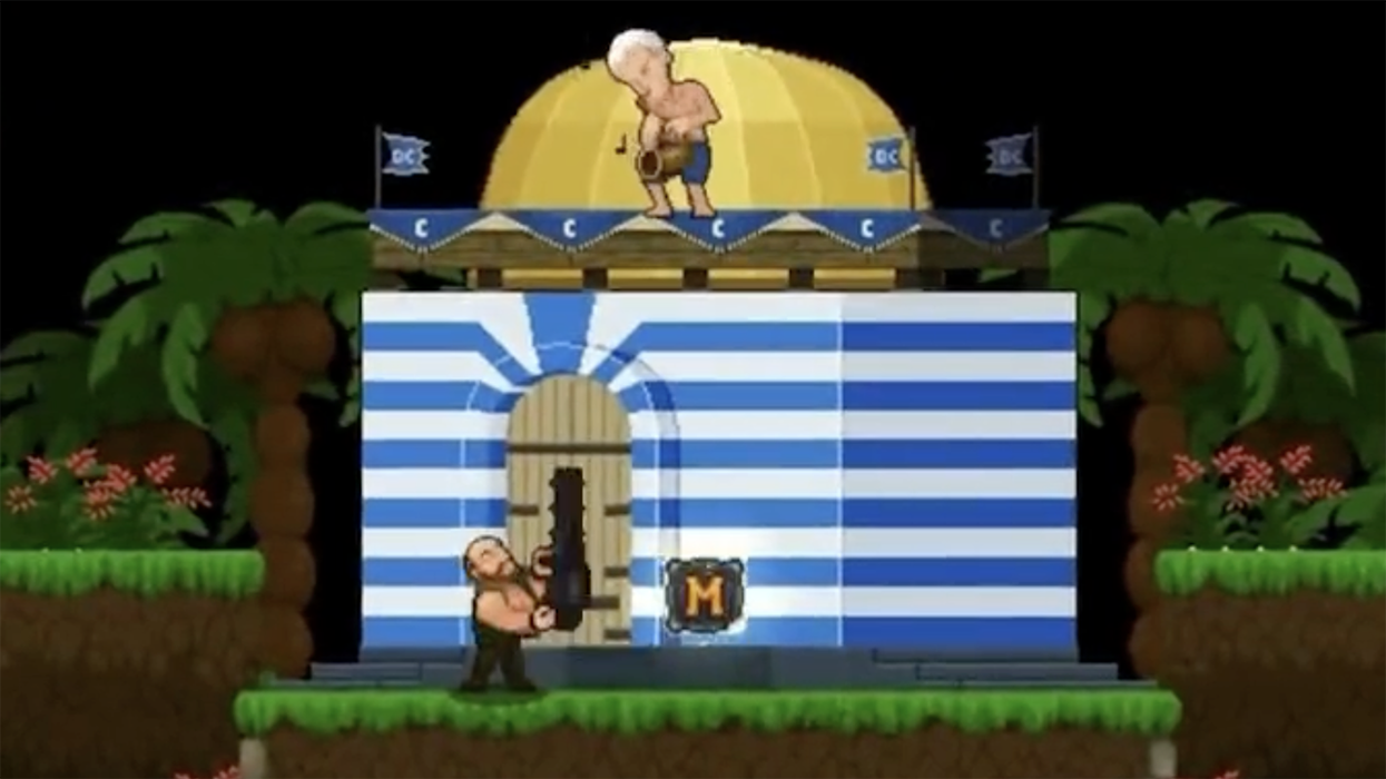 Watch: In Alex Jones' new video game, he fights Bill Clinton on Jeffrey Epstein's island with a giant machine gun