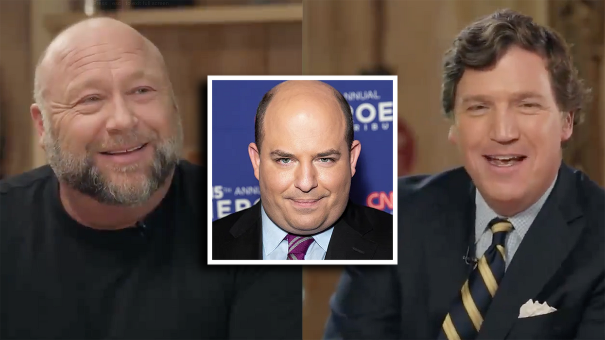 Enjoy watching Tucker Carlson, Alex Jones talk about getting drunk and pranking Brian Stelter: "I'm not gay, but I want you"