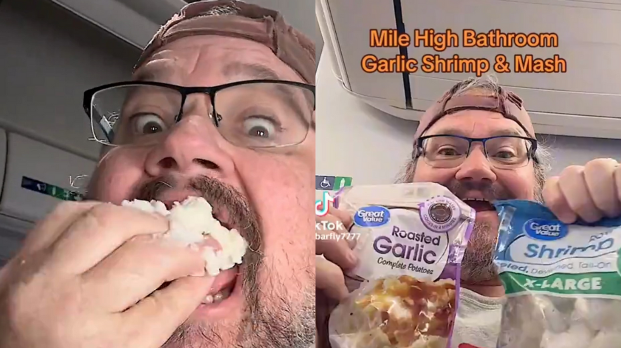 Watch: Man Cooks Shrimp And Instant Potatoes In An Airplane Bathroom, But What He Does Next Is Where Things Get Gross