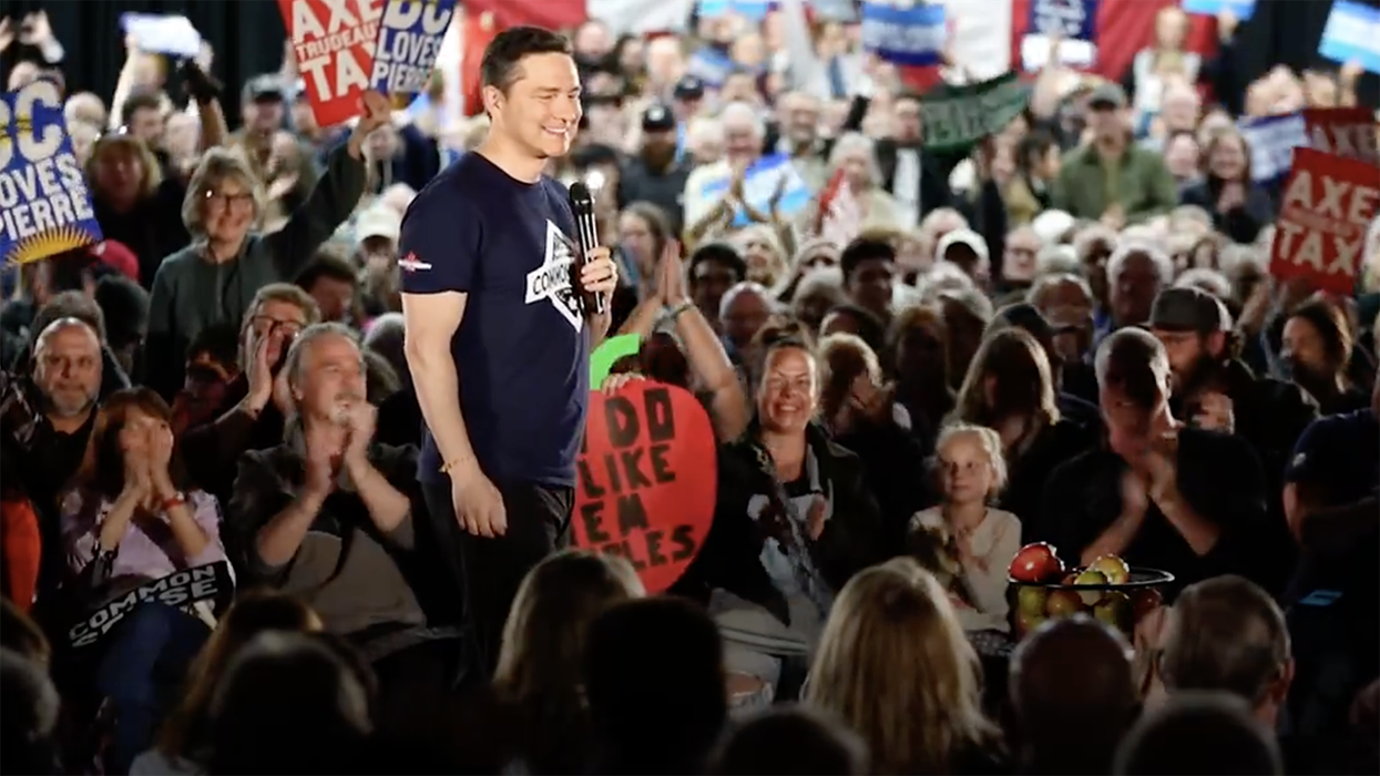 Watch: Trudeau's conservative opponent declares he'll "defund the media" with a smile and to thunderous applause