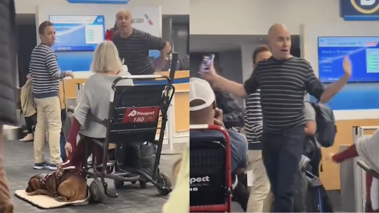 Watch: Man has epic airport meltdown over dogs, curses at woman in wheelchair while his husband tries to calm him down