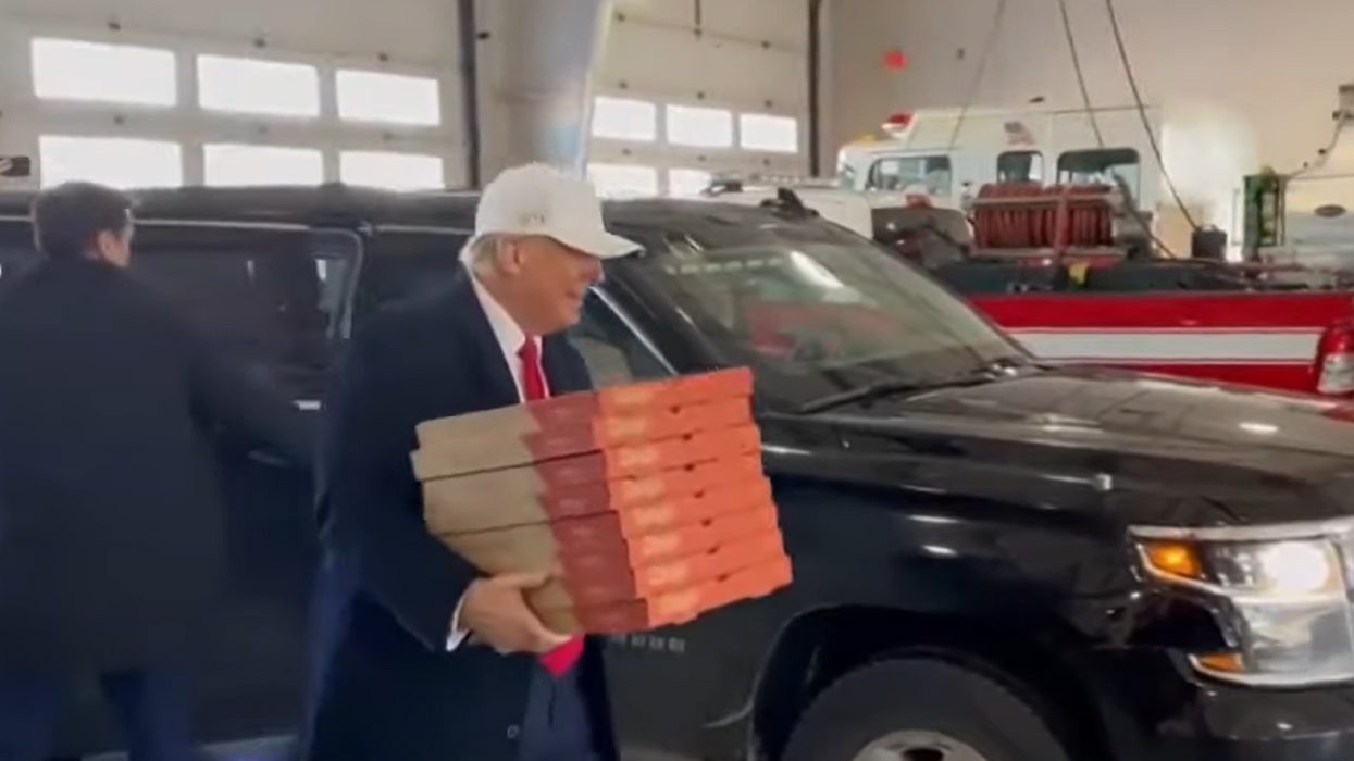 Watch: Trump Hand Delivers Pizza To Iowa Firefighters Ahead of Caucus, "Good luck, everybody"
