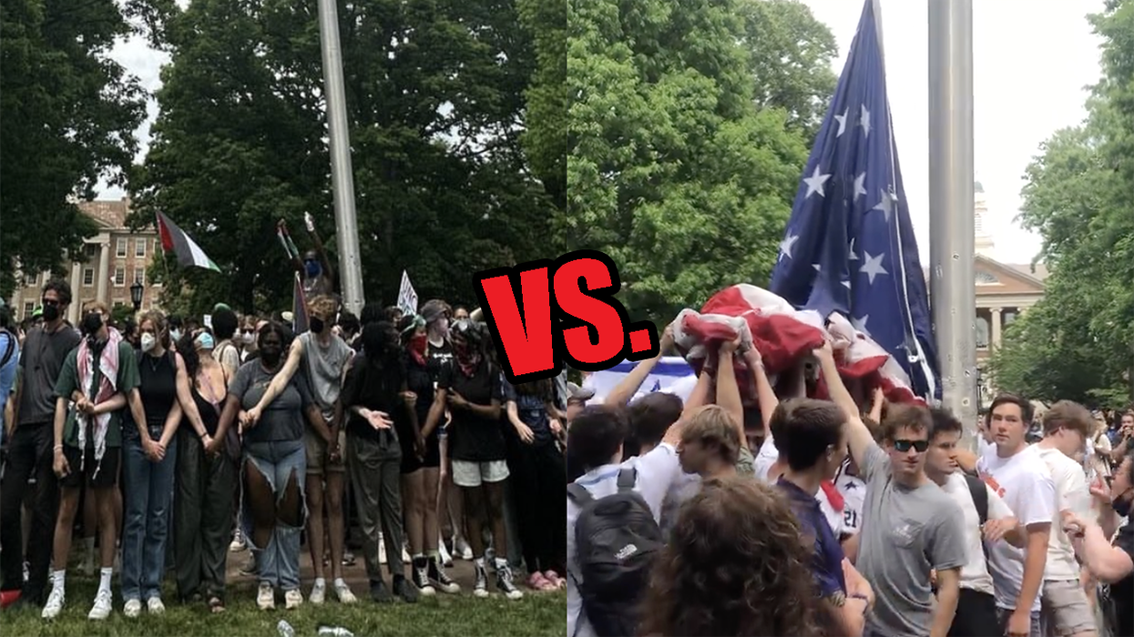 Watch: Pro-Hamas students at UNC take down the American flag, until frat bros get involved and save the day