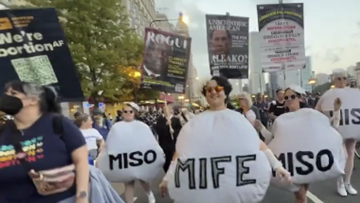Watch: There are people dressed as abortion pills and marching outside the DNC for some reason