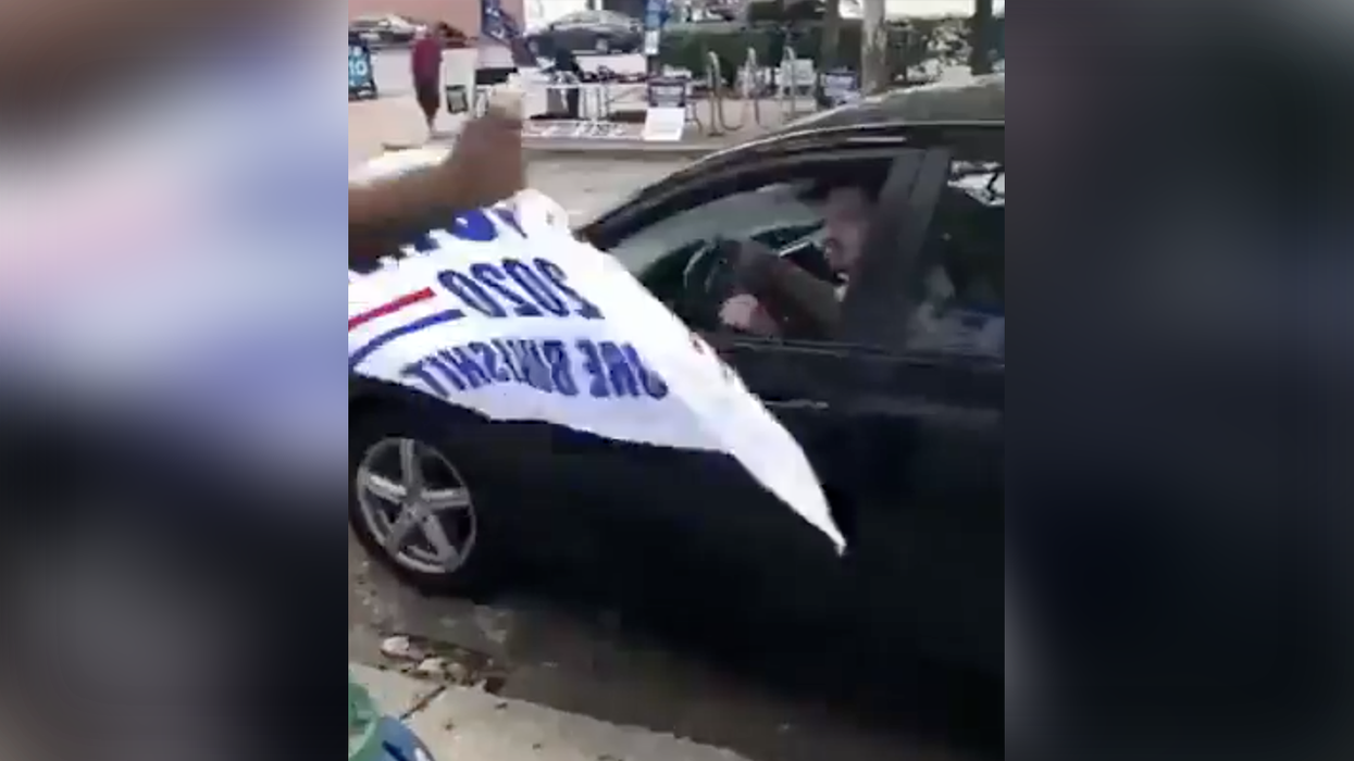 "Tell me you got that!" Driver speeds off after spitting on Trump flag, then something BASED happens