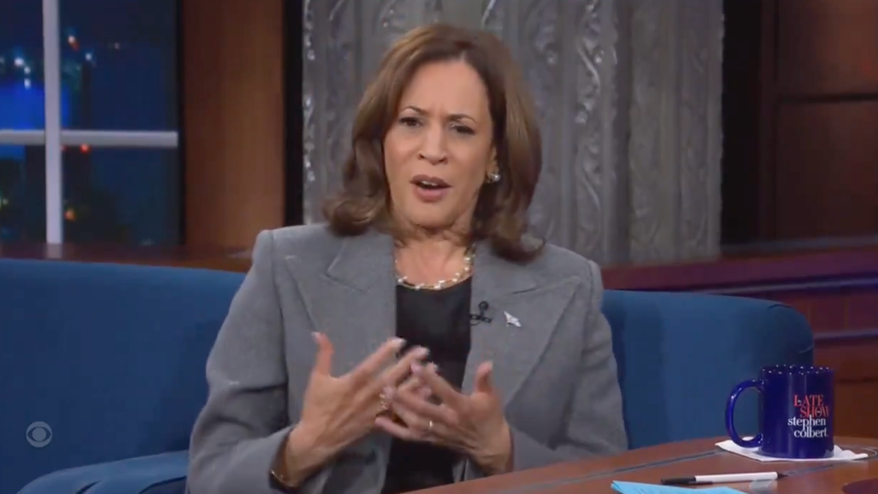 Watch: Kamala Harris attempts to clean up "The View" gaffe with Stephen Colbert, still f*cks it up