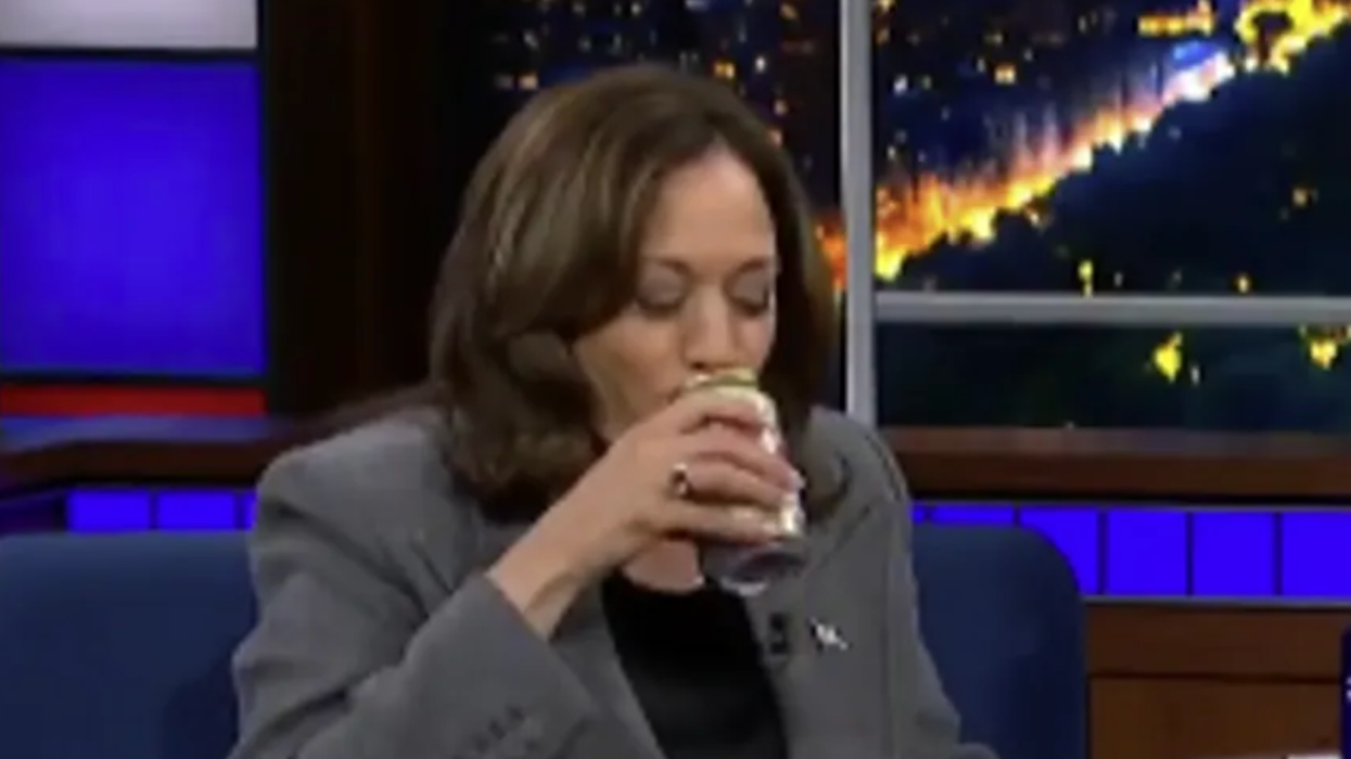 Watch: Somehow crushing beers was NOT the worst part of Kamala Harris appearing with Stephen Colbert