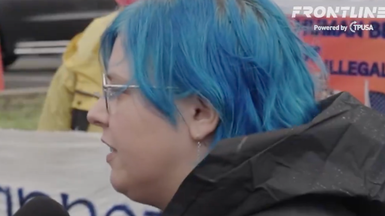 Blue-haired leftist makes her unhinged case on why child predators deserve "dignity" outside an ICE detention center