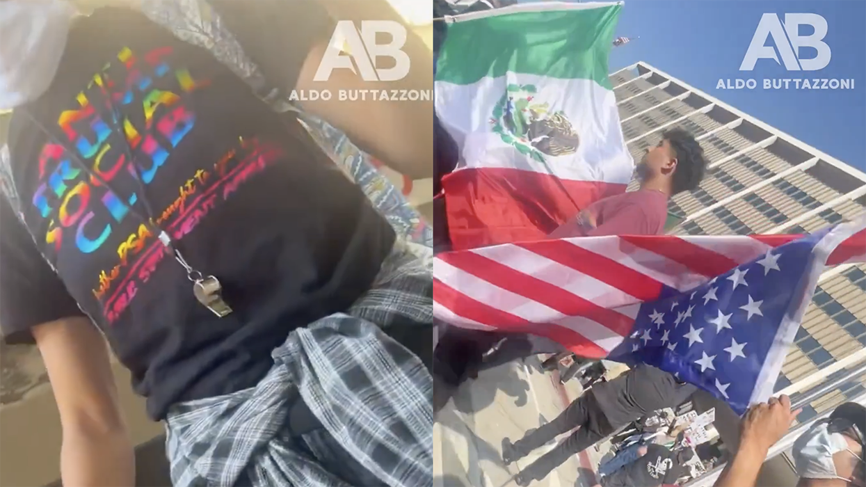 LA anti-ICE rioters realize the lack of American flags is bad optics, so they attempt to do something... but still mess up