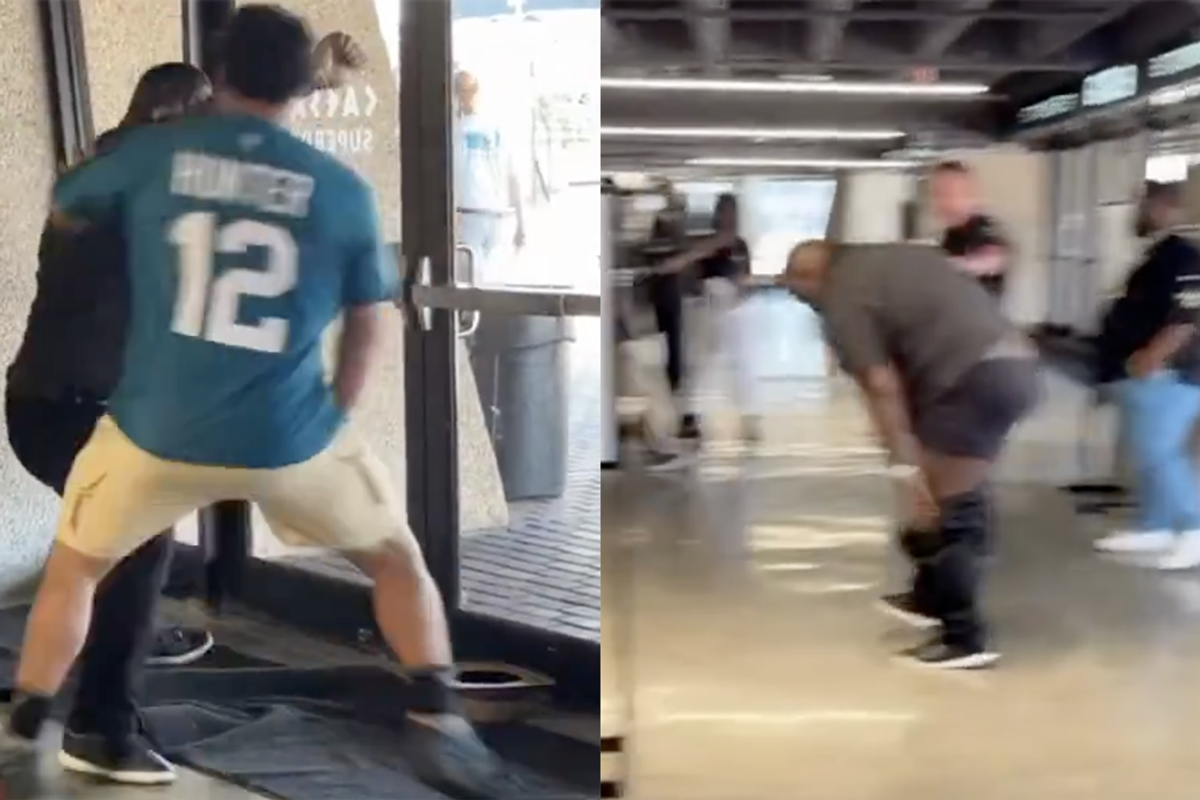 Our first NFL preseason fan brawl is all fun and games until one dude's pants fall down