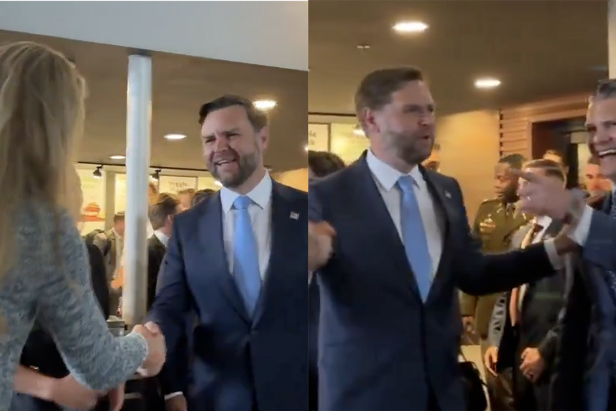 JD Vance's lunch date with Pete Hegseth takes hilarious turn when confronted by "aging white hippies" protesting Trump