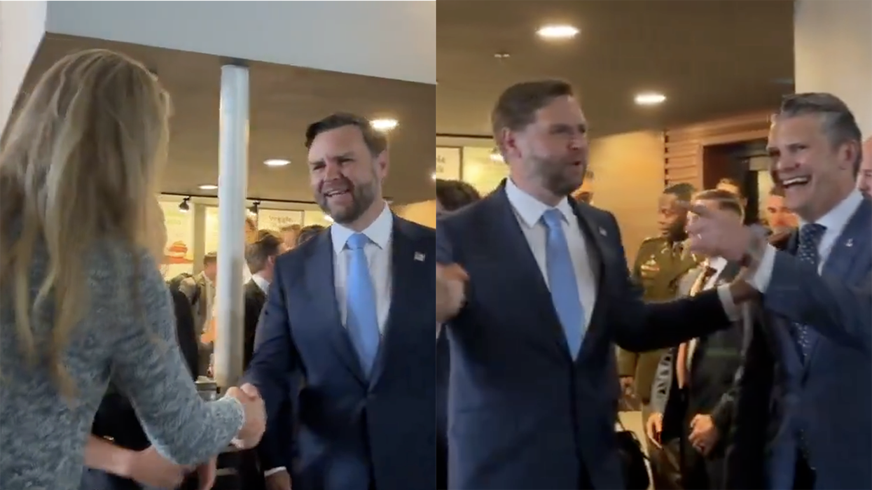 JD Vance's lunch date with Pete Hegseth takes hilarious turn when confronted by "aging white hippies" protesting Trump