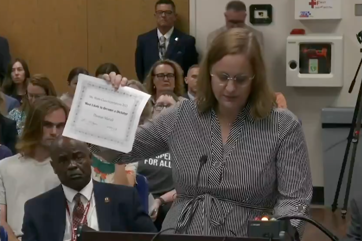 Mother lights up school board after woke teacher awards her conservative son "Most Likely to Become a Dictator”