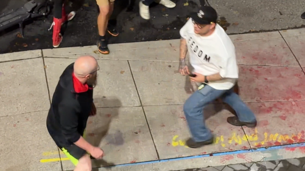 Antifa stooge attempts to confront someone in a Charlie Kirk shirt, learns the hard way about f***ing around