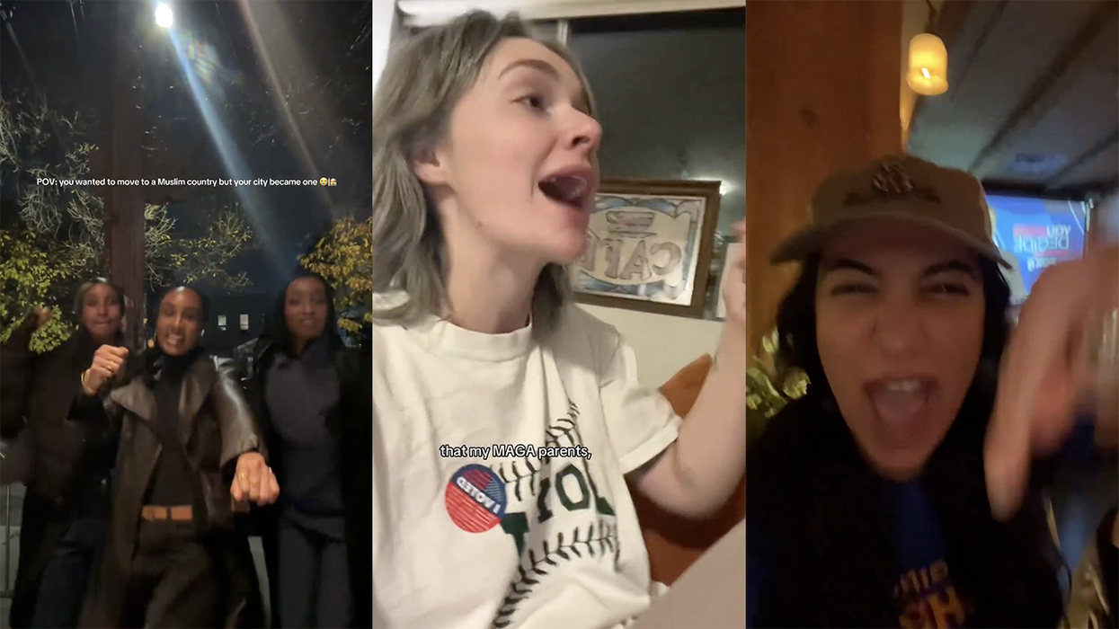 A medley of women celebrating Mamdani turning NYC into a "Muslim country," making their "MAGA Parents" sad