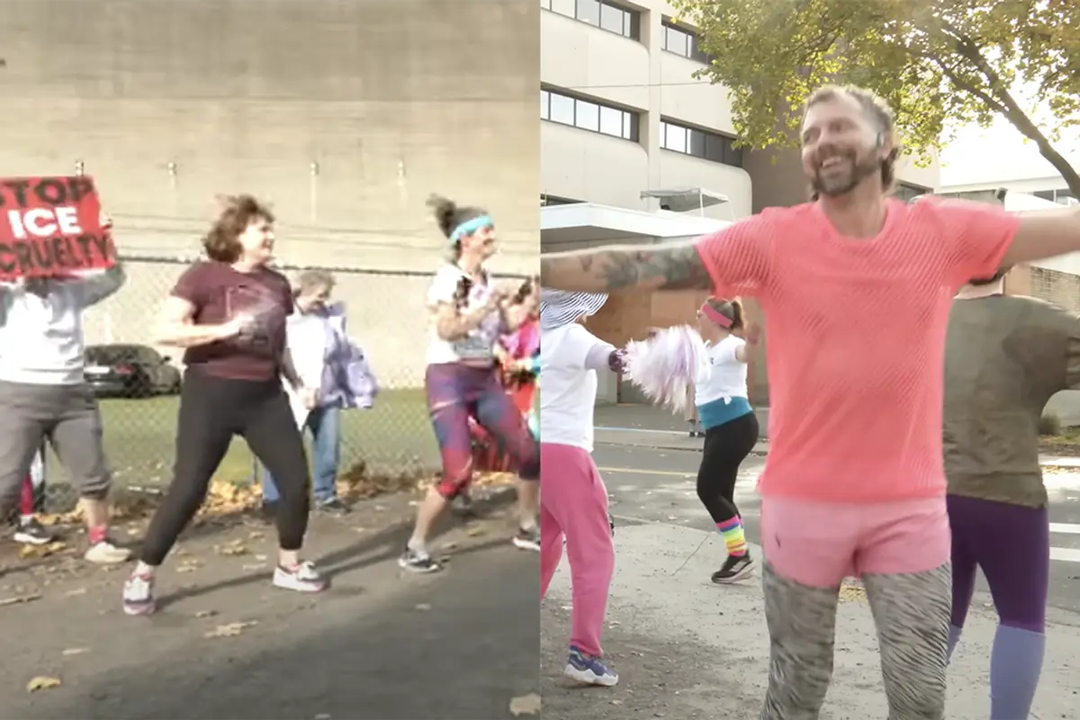 Woke boomer libs stage 80s aerobics class to protest ICE deportation, because these are serious people
