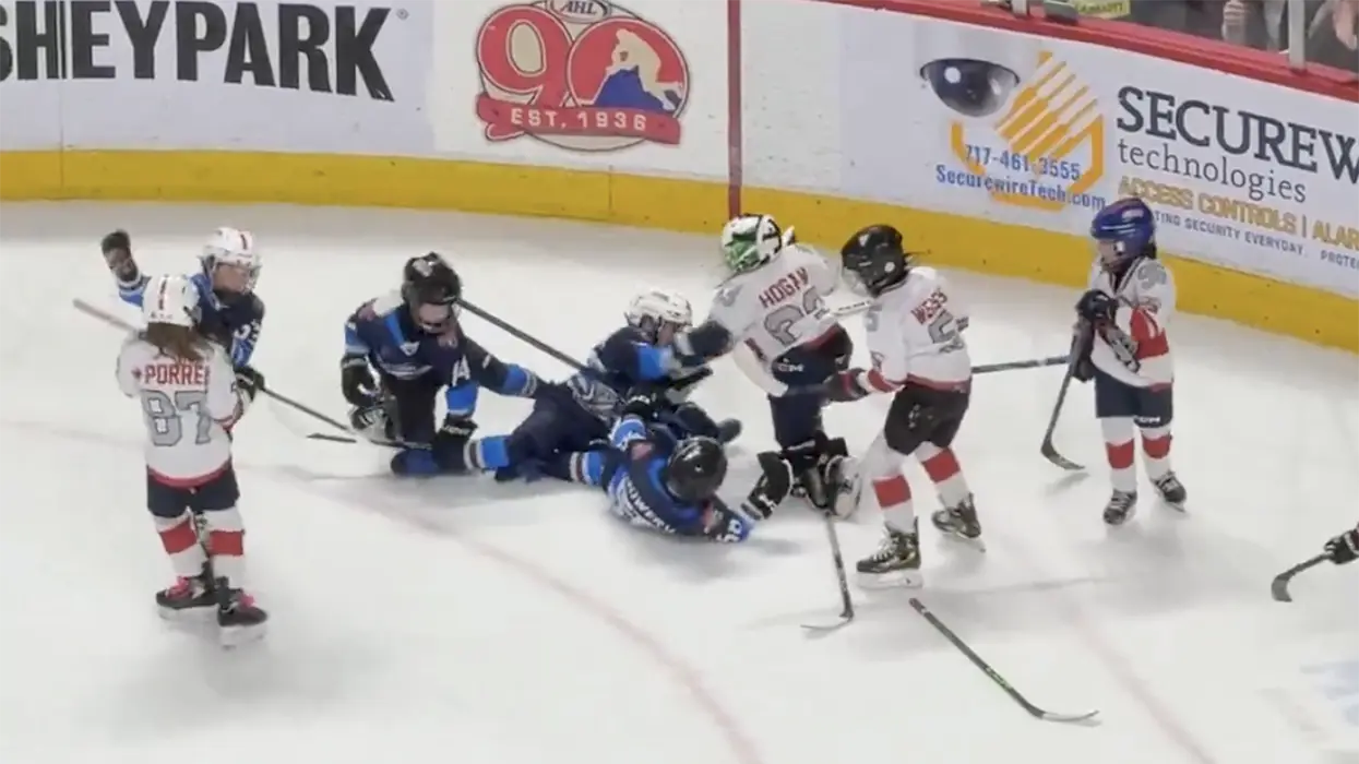 8-year-old hockey game turns into awesome WWE-style brawl when the kids drop the gloves and start throwing hands