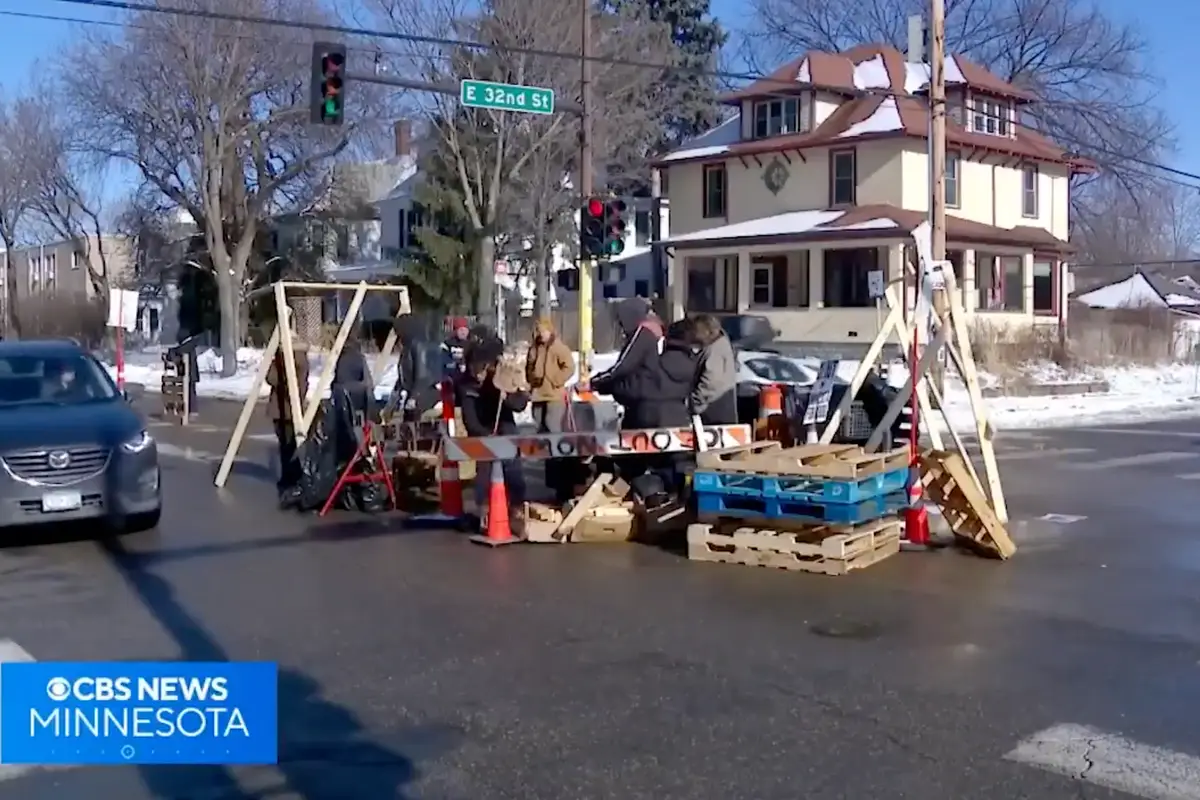 Anti-ICE leftists build a wall to keep certain people out of their community, apparently don't see the irony