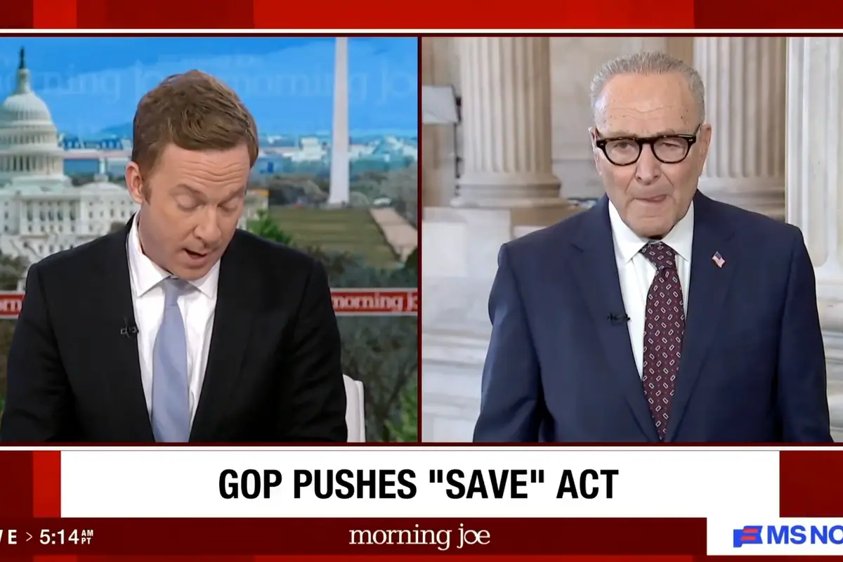 Even MS NOW is hitting Chuck Schumer with facts about Voter ID laws, causing him to short-circuit with talking points