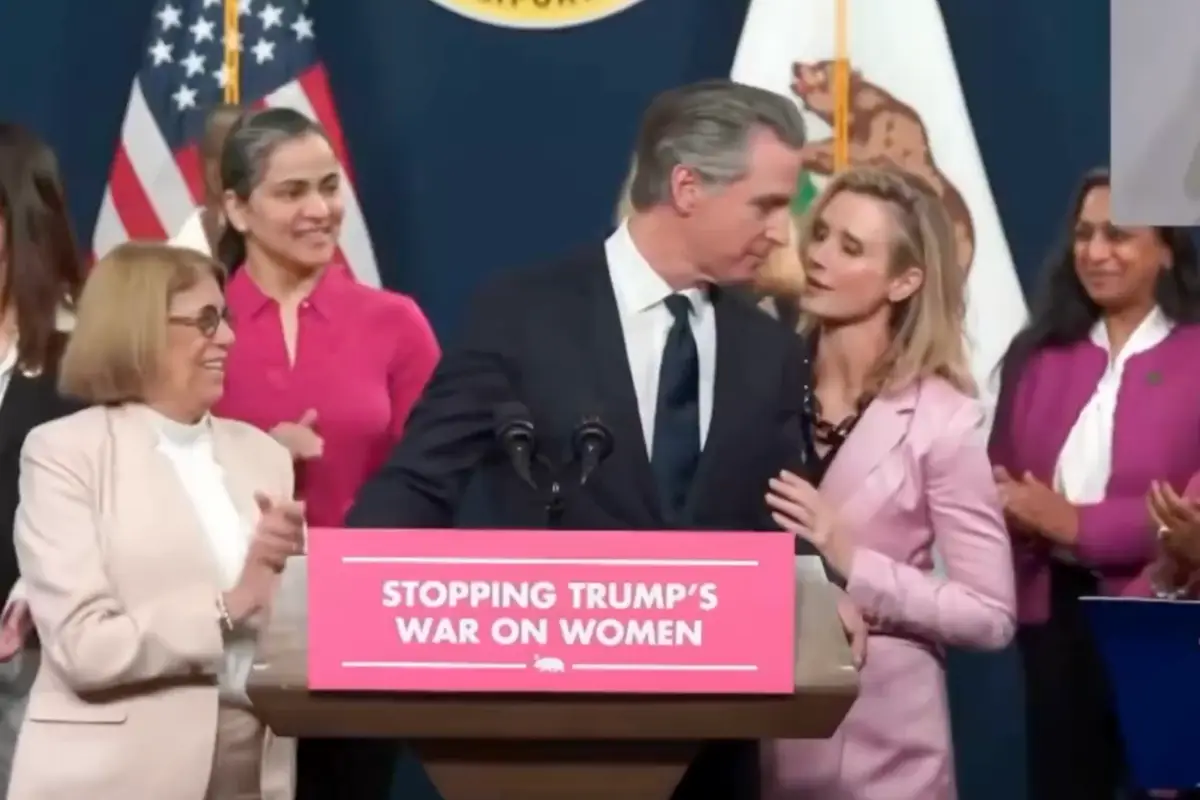 Watch how Gavin Newsom's "partner" pushes him aside to lecture reporters for not asking the right Planned Parenthood questions