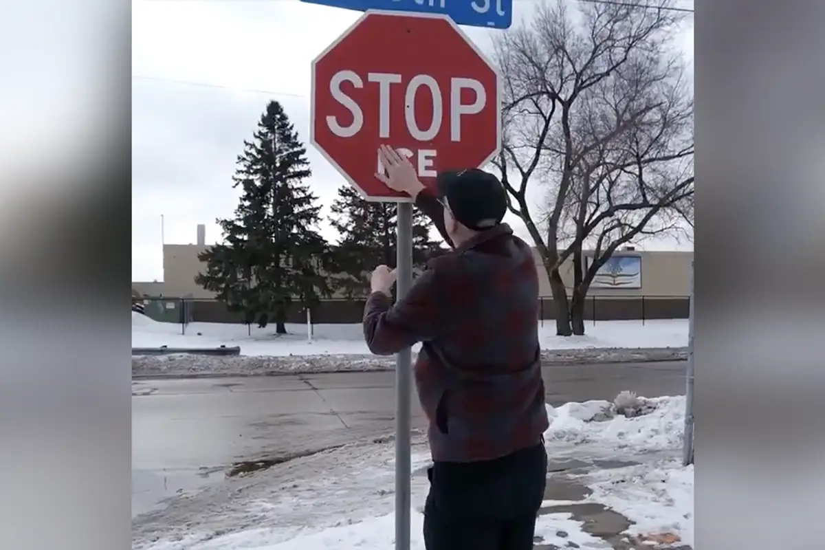 Local business brags about vandalizing stop signs with anti-ICE message, because fascism or something