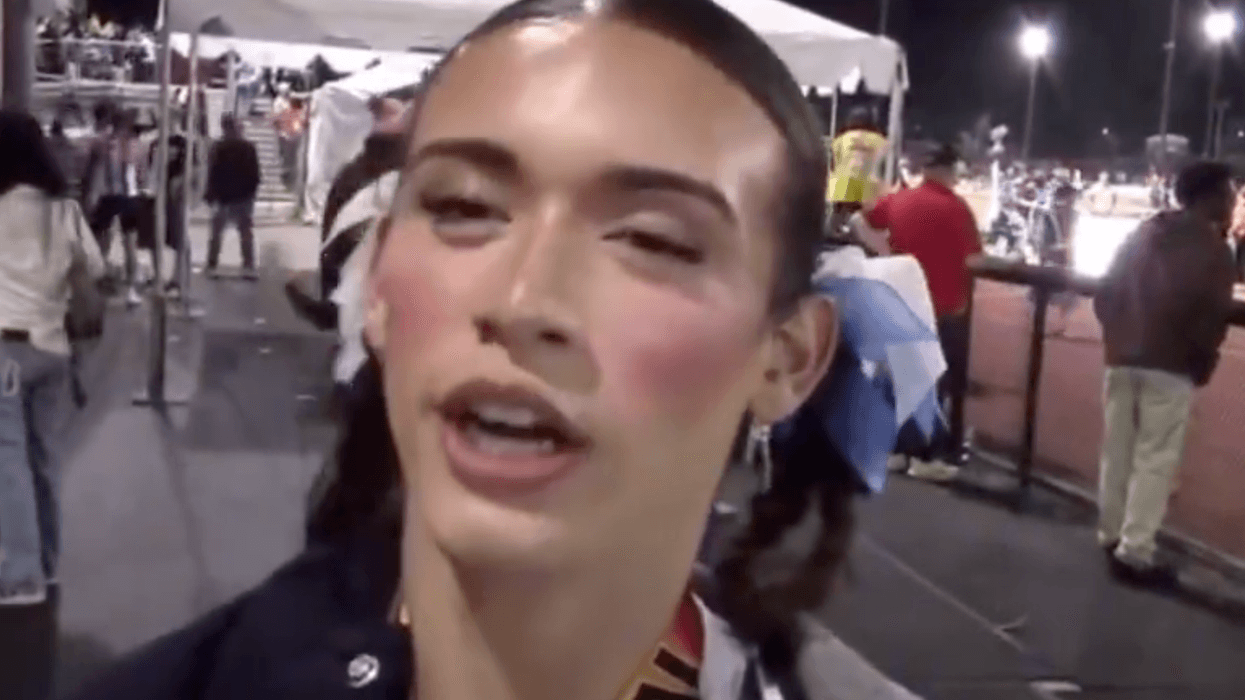 Reporter excitedly interviews the new first-place winner of a girls' high school track meet (Spoiler: She's a dude)