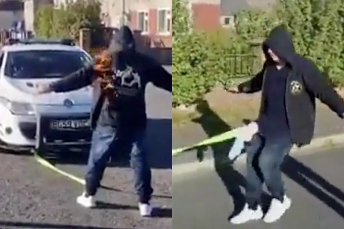 Fifty-year-old man pulls car with his junk (while set on fire) in the name of anti-bullying and cancer awareness