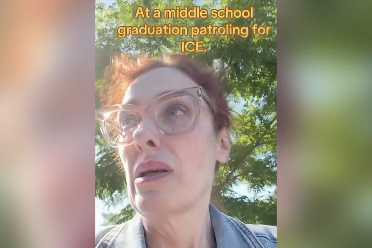 Brave white woman patrols a middle school graduation to make sure ICE isn't there to deport anyone