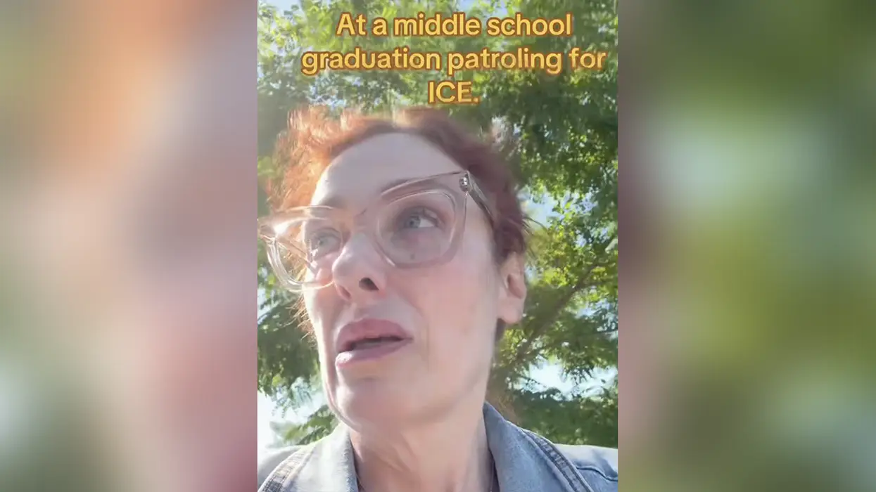 Brave white woman patrols a middle school graduation to make sure ICE isn't there to deport anyone