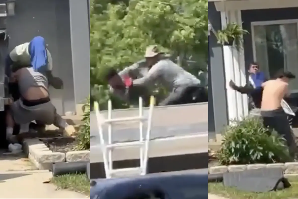 A simple roofing job turns into an all-out BRAWL with multiple people getting tossed off the roof