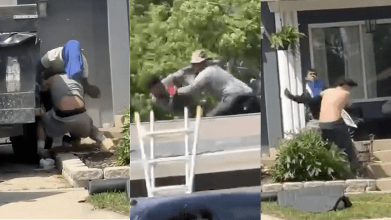 A simple roofing job turns into an all-out BRAWL with multiple people getting tossed off the roof