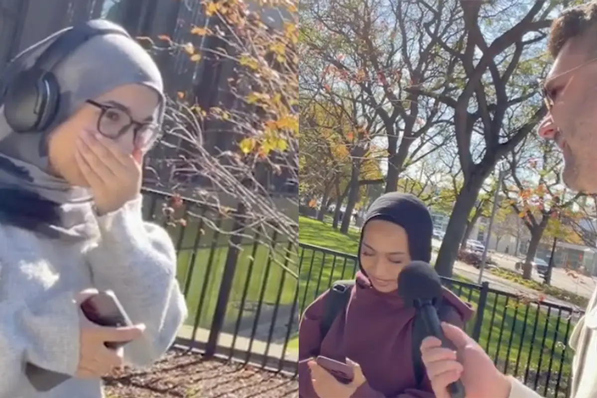 Street interview takes a turn where woman thinks she's attacking Trump...but turns out it's actually Muhammad