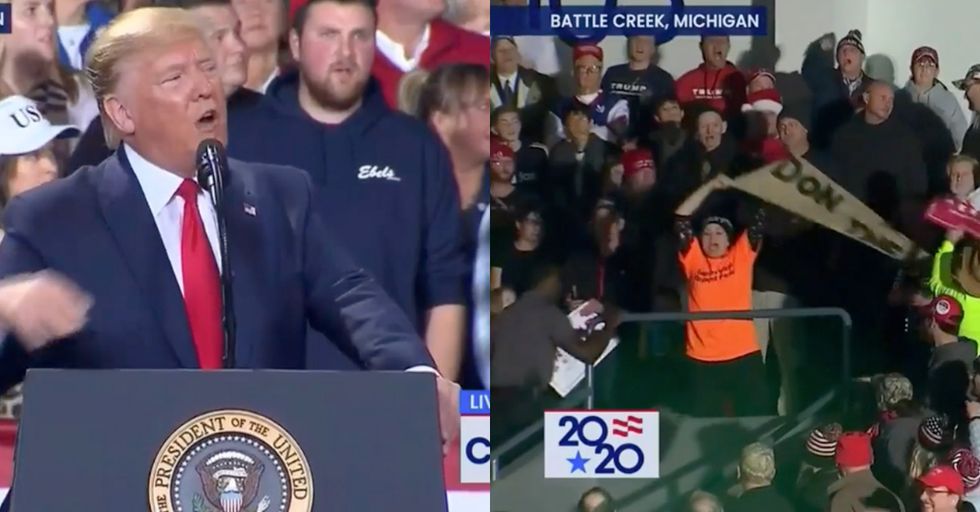 Single Protester Disrupts Donald Trump's Rally. Crowd Cheers His Response
