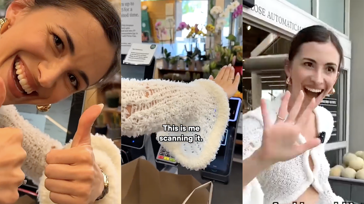 Watch: Woman gets WAY too excited for her dystopian future as she buys groceries just by scanning her hand